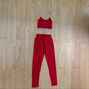 Red two-piece halter and legging set